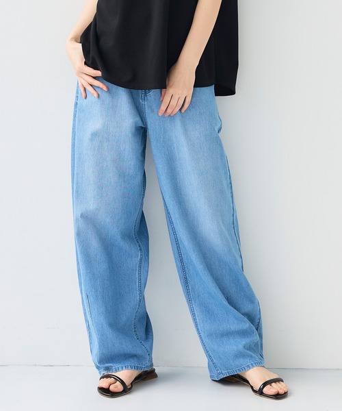 CROSS FUNCTION（クロスファンクション）の「《接触冷感》エブ楽 バレルカーブ ライトオンス デニムパンツ【CF/クロスファンクション】（デニムパンツ・レディース・ブルー/サックスブルー・ALL/AL/AM/TLL/TL/TM/LL/L/M）」の4枚目の写真