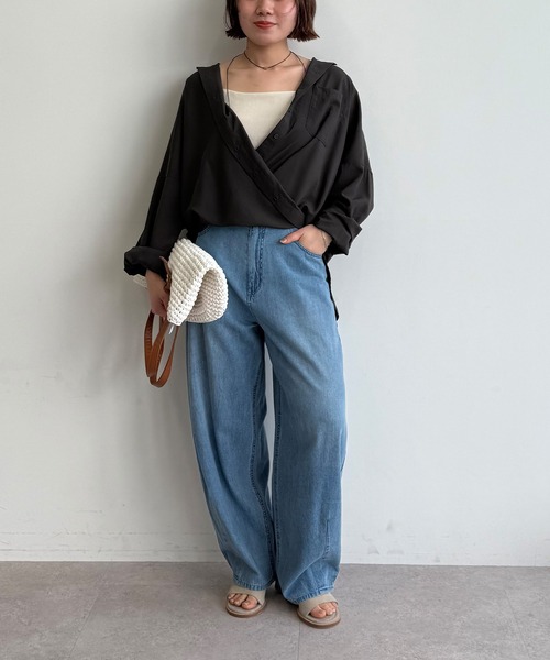 CROSS FUNCTION（クロスファンクション）の「《接触冷感》エブ楽 バレルカーブ ライトオンス デニムパンツ【CF/クロスファンクション】（デニムパンツ・レディース・ブルー/サックスブルー・ALL/AL/AM/TLL/TL/TM/LL/L/M）」の7枚目の写真