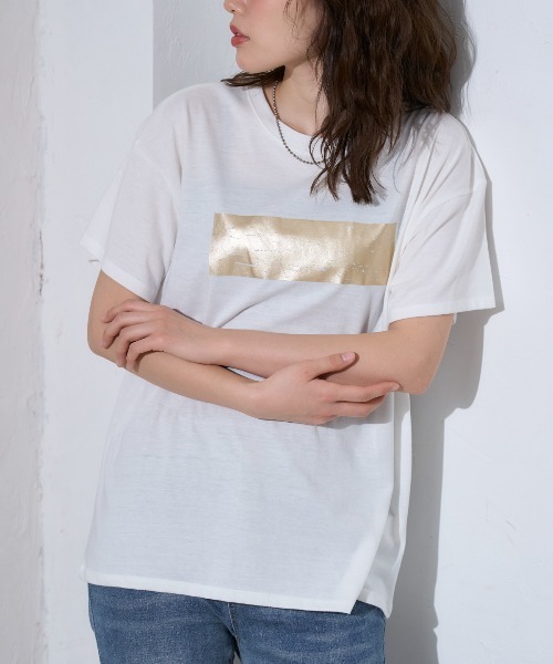 TRIANGLE PALETTE(トライアングルパレット)の「箔プリント半袖Tシャツ(Tシャツ/カットソー・レディース・ホワイト×シルバー/ブラック×シルバー/ホワイト×ゴールド・FREE)」の17枚目の写真