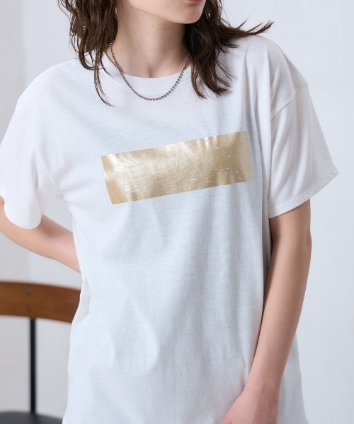 TRIANGLE PALETTE(トライアングルパレット)の「箔プリント半袖Tシャツ(Tシャツ/カットソー・レディース・ホワイト×シルバー/ブラック×シルバー/ホワイト×ゴールド・FREE)」の15枚目の写真