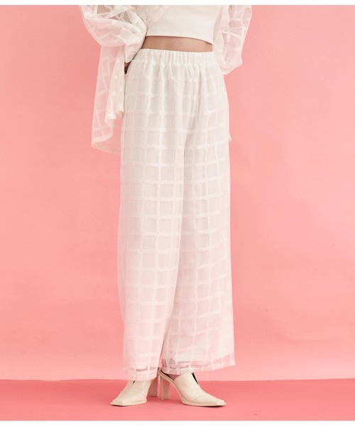 Settimissimo（セッティミッシモ）の「格子チェック メッシュ ワイド パンツ（その他パンツ・レディース・ブラック/アイボリー・FREE）」の3枚目の写真