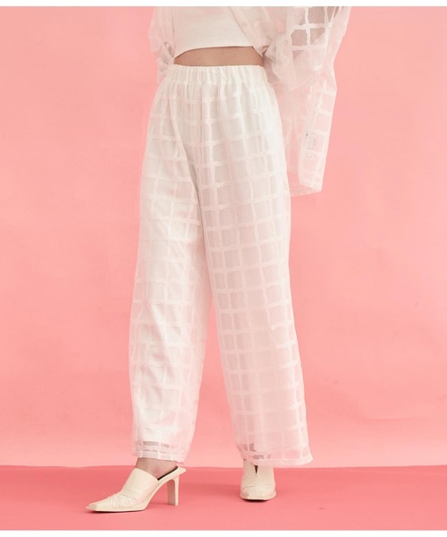 Settimissimo（セッティミッシモ）の「格子チェック メッシュ ワイド パンツ（その他パンツ・レディース・ブラック/アイボリー・FREE）」の4枚目の写真