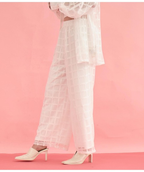 Settimissimo（セッティミッシモ）の「格子チェック メッシュ ワイド パンツ（その他パンツ・レディース・ブラック/アイボリー・FREE）」の5枚目の写真