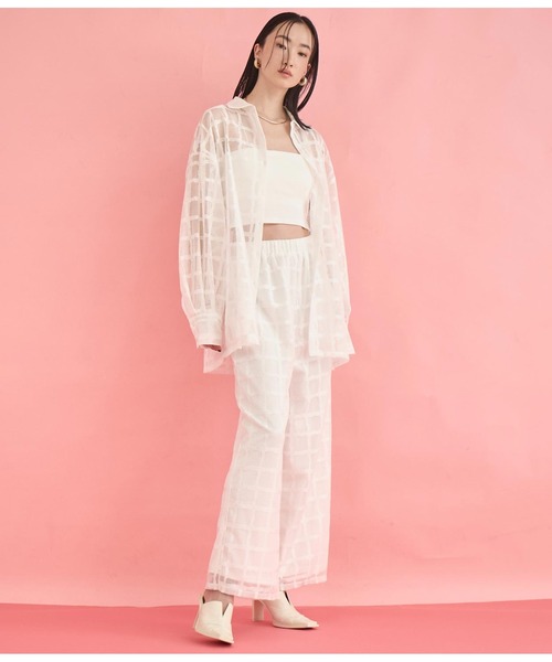 Settimissimo（セッティミッシモ）の「格子チェック メッシュ ワイド パンツ（その他パンツ・レディース・ブラック/アイボリー・FREE）」の7枚目の写真