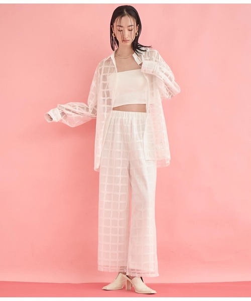 Settimissimo（セッティミッシモ）の「格子チェック メッシュ ワイド パンツ（その他パンツ・レディース・ブラック/アイボリー・FREE）」の8枚目の写真