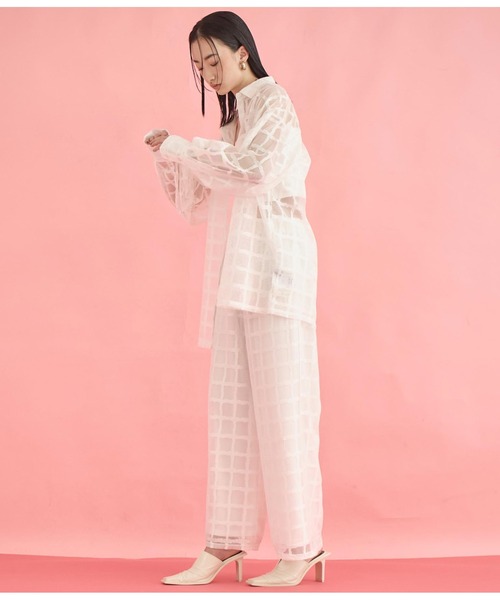 Settimissimo（セッティミッシモ）の「格子チェック メッシュ ワイド パンツ（その他パンツ・レディース・ブラック/アイボリー・FREE）」の9枚目の写真