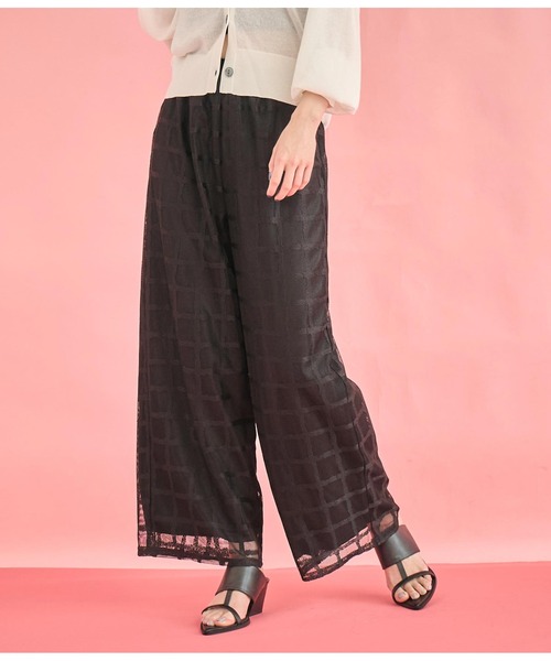 Settimissimo（セッティミッシモ）の「格子チェック メッシュ ワイド パンツ（その他パンツ・レディース・ブラック/アイボリー・FREE）」の13枚目の写真