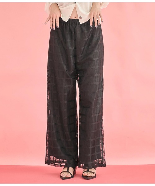 Settimissimo（セッティミッシモ）の「格子チェック メッシュ ワイド パンツ（その他パンツ・レディース・ブラック/アイボリー・FREE）」の11枚目の写真