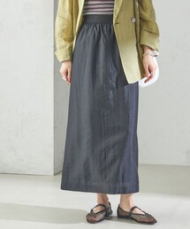 〈手洗い可能〉シアー シャイニー ウエスト ゴム ギャザー スカート