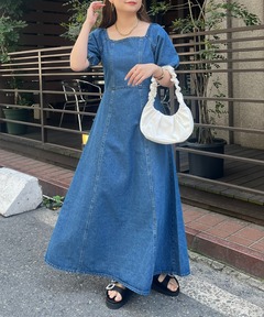 セール】LE DENIMレースアップフレアジャンパースカート