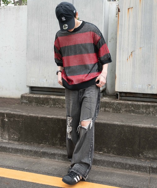 WEGO（ウィゴー）の「WEGO/アンサンブルメッシュニットプルオーバー（アンサンブル・メンズ・レッド系その他5/ブラック系その他5・LARGE/MEDIUM）」の4枚目の写真