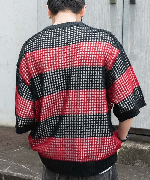 WEGO（ウィゴー）の「WEGO/アンサンブルメッシュニットプルオーバー（アンサンブル・メンズ・レッド系その他5/ブラック系その他5・LARGE/MEDIUM）」の8枚目の写真