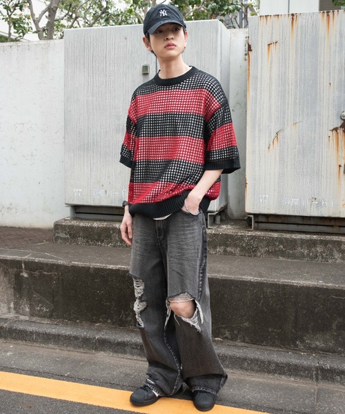 WEGO（ウィゴー）の「WEGO/アンサンブルメッシュニットプルオーバー（アンサンブル・メンズ・レッド系その他5/ブラック系その他5・LARGE/MEDIUM）」の10枚目の写真