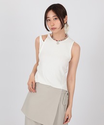 asymmetry sleeveless rib tops