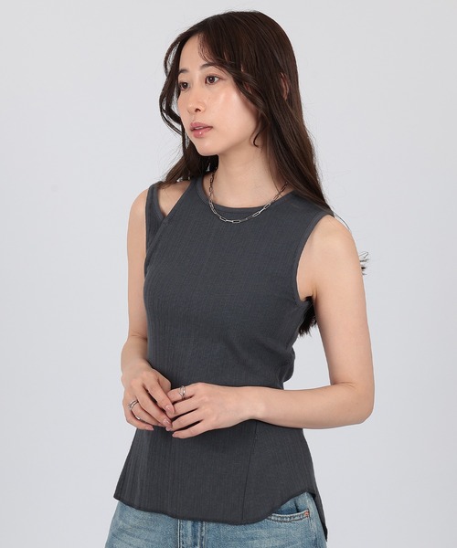 セール】asymmetry sleeveless lib tops（タンクトップ