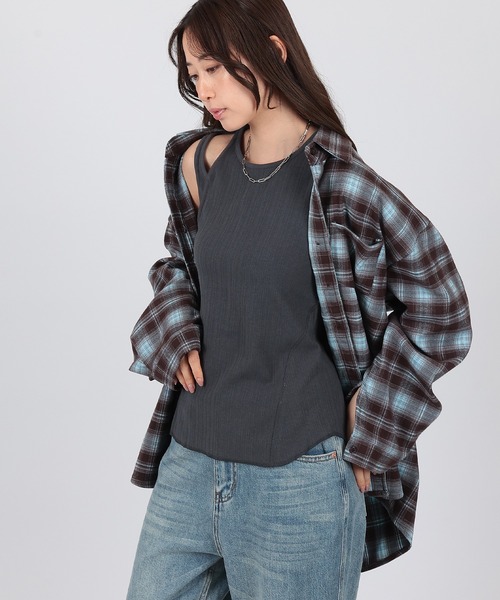 SUWDEE（スーディー）の「asymmetry sleeveless rib tops（タンクトップ・レディース・ダークグレー/ホワイト/ブラック・FREE）」の9枚目の写真