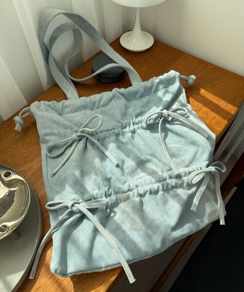 WEGO（ウィゴー）の「WEGO/ドロストリボンギャザートート（トートバッグ・レディース・スカイブルー/ブラック/ホワイト/レッド/ブラック系その他・FREE）」の17枚目の写真