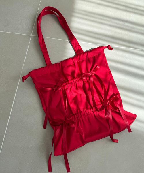 WEGO（ウィゴー）の「WEGO/ドロストリボンギャザートート（トートバッグ・レディース・スカイブルー/ブラック/ホワイト/レッド/ブラック系その他・FREE）」の18枚目の写真