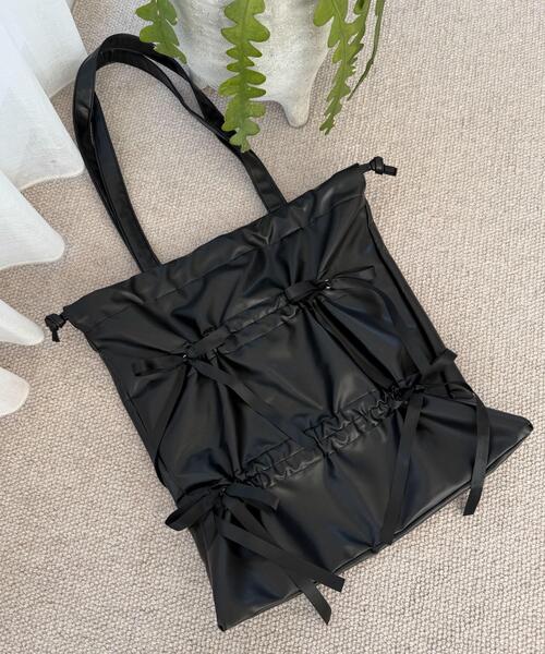 WEGO（ウィゴー）の「WEGO/ドロストリボンギャザートート（トートバッグ・レディース・スカイブルー/ブラック/ホワイト/レッド/ブラック系その他・FREE）」の21枚目の写真