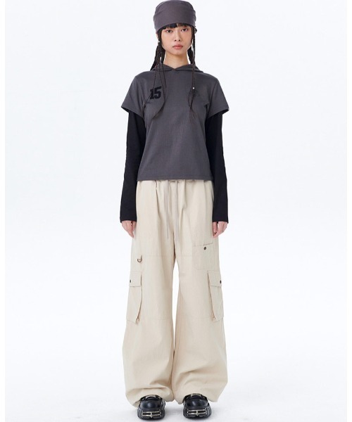 runningHIGH(ランニングハイ)の「A'GEM/9 × .kom 『runningHIGH/ランニングハイ』 LAYERED SLEEVE HOOD TEE/レイヤードスリーブフード長袖Tシャツ(Tシャツ/カットソー・レディース・ホワイト/ブルー/チャコールグレー・FREE)」の18枚目の写真