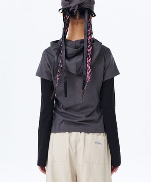 runningHIGH(ランニングハイ)の「A'GEM/9 × .kom 『runningHIGH/ランニングハイ』 LAYERED SLEEVE HOOD TEE/レイヤードスリーブフード長袖Tシャツ(Tシャツ/カットソー・レディース・ホワイト/ブルー/チャコールグレー・FREE)」の20枚目の写真