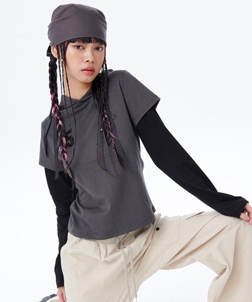 tシャツ A'GEM/9 × .kom 「runningHIGH/ランニングハイ」 LAYERED SLEEVE HOOD TEE/レイヤードスリーブ A'GEM/9 × .kom 『runningHIGH/ランニングハイ』 LAYERED SLEEVE