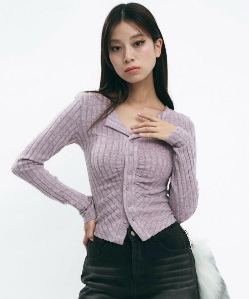 Clum(クルム)の「Light slub knit cardigan / ライトスラブニットカーディガン(カーディガン/ボレロ・レディース・ライトピンク/チャコールグレー/カーキオリーブ・MEDIUM/SMALL)」の3枚目の写真