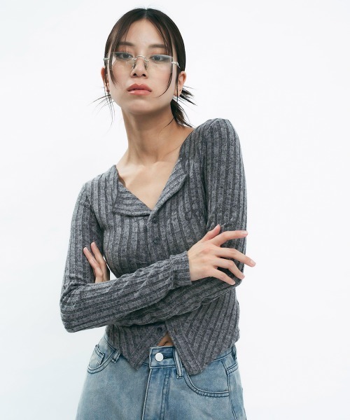 Clum(クルム)の「Light slub knit cardigan / ライトスラブニットカーディガン(カーディガン/ボレロ・レディース・ライトピンク/チャコールグレー/カーキオリーブ・MEDIUM/SMALL)」の6枚目の写真