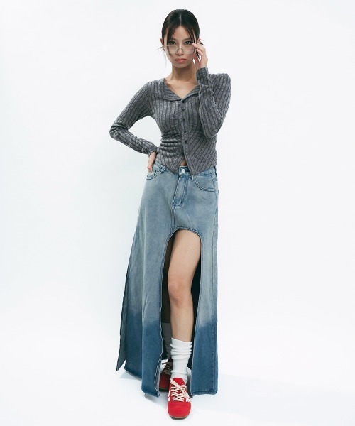 Clum(クルム)の「Light slub knit cardigan / ライトスラブニットカーディガン(カーディガン/ボレロ・レディース・ライトピンク/チャコールグレー/カーキオリーブ・MEDIUM/SMALL)」の9枚目の写真
