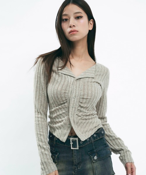 Clum(クルム)の「Light slub knit cardigan / ライトスラブニットカーディガン(カーディガン/ボレロ・レディース・ライトピンク/チャコールグレー/カーキオリーブ・MEDIUM/SMALL)」の16枚目の写真