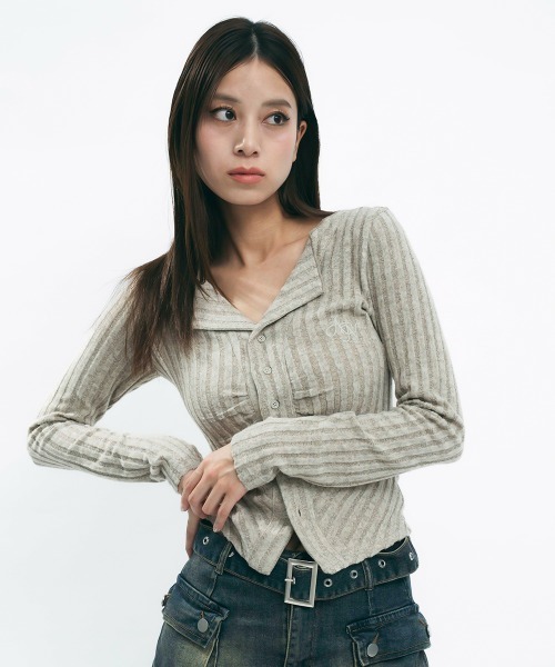 Clum(クルム)の「Light slub knit cardigan / ライトスラブニットカーディガン(カーディガン/ボレロ・レディース・ライトピンク/チャコールグレー/カーキオリーブ・MEDIUM/SMALL)」の17枚目の写真