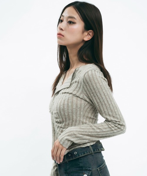 Clum(クルム)の「Light slub knit cardigan / ライトスラブニットカーディガン(カーディガン/ボレロ・レディース・ライトピンク/チャコールグレー/カーキオリーブ・MEDIUM/SMALL)」の19枚目の写真