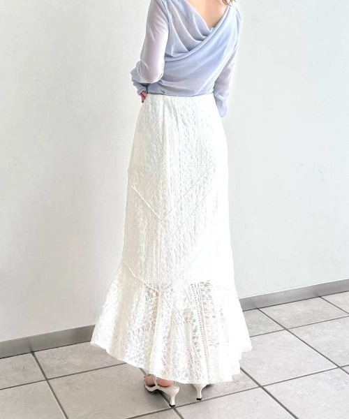 FRAY I.D ストレッチレースアシメナロースカート／ウォッシャブル ストレッチレースアシメナロースカート／ウォッシャブル(ロング