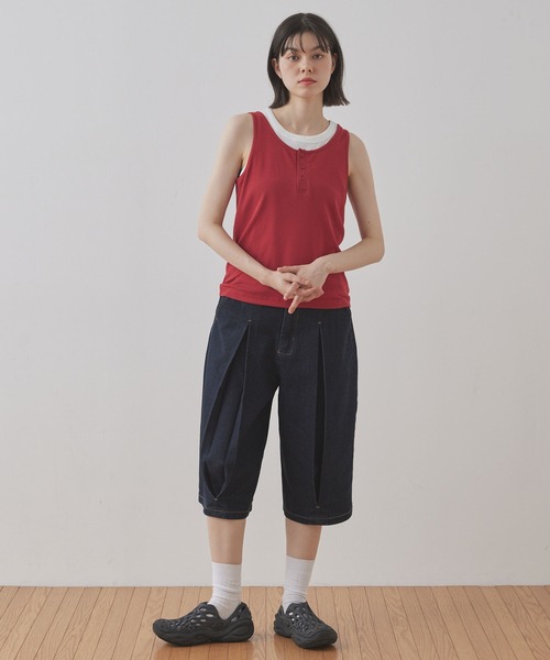 Unblend(アンブレンド)の「【Unblend】ボックスプリーツ デニム ハーフパンツ(デニムパンツ・レディース・ネイビー/ブラック・S/M)」の9枚目の写真