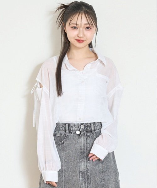 LOVETOXIC（ラブトキシック）の「チェックシアーシャツ（シャツ/ブラウス・キッズ・ブラック/オフホワイト/サックスブルー・M:150cm/S:140cm/L:160cm）」の2枚目の写真