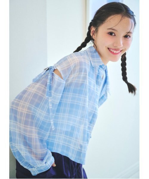 LOVETOXIC（ラブトキシック）の「チェックシアーシャツ（シャツ/ブラウス・キッズ・ブラック/オフホワイト/サックスブルー・M:150cm/S:140cm/L:160cm）」の16枚目の写真