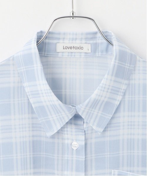 LOVETOXIC（ラブトキシック）の「チェックシアーシャツ（シャツ/ブラウス・キッズ・ブラック/オフホワイト/サックスブルー・M:150cm/S:140cm/L:160cm）」の9枚目の写真