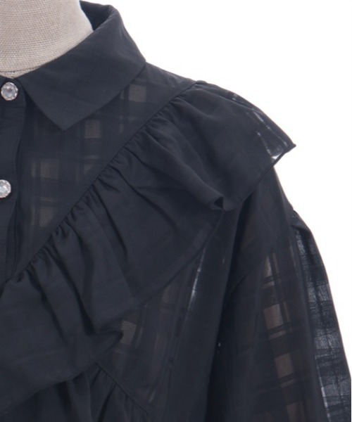axes femme POETIQUE(アクシーズファムポエティック)の「シアーチェックフリルシャツ(シャツ/ブラウス・レディース・ブラック/グリーン/ホワイト・MEDIUM)」の15枚目の写真