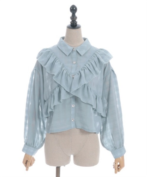 axes femme POETIQUE(アクシーズファムポエティック)の「シアーチェックフリルシャツ(シャツ/ブラウス・レディース・ブラック/グリーン/ホワイト・MEDIUM)」の19枚目の写真