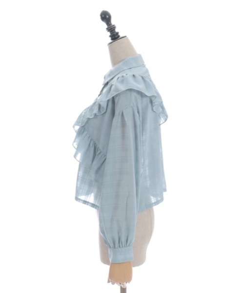 axes femme POETIQUE(アクシーズファムポエティック)の「シアーチェックフリルシャツ(シャツ/ブラウス・レディース・ブラック/グリーン/ホワイト・MEDIUM)」の4枚目の写真