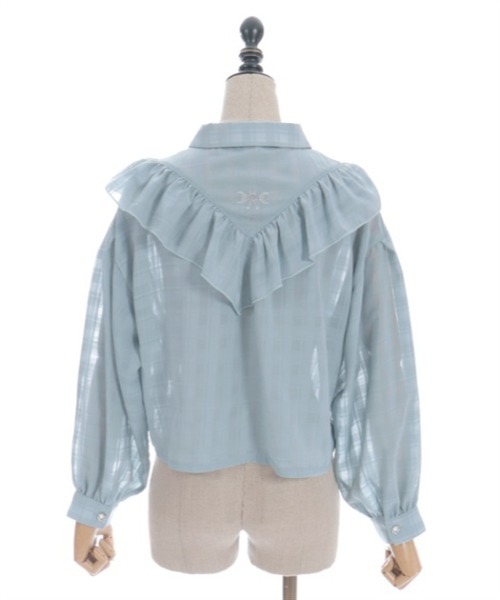 axes femme POETIQUE(アクシーズファムポエティック)の「シアーチェックフリルシャツ(シャツ/ブラウス・レディース・ブラック/グリーン/ホワイト・MEDIUM)」の5枚目の写真