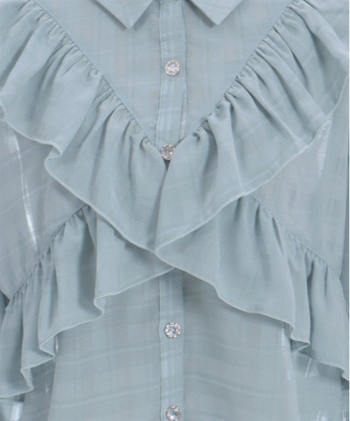 axes femme POETIQUE(アクシーズファムポエティック)の「シアーチェックフリルシャツ(シャツ/ブラウス・レディース・ブラック/グリーン/ホワイト・MEDIUM)」の7枚目の写真