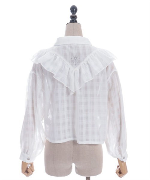 axes femme POETIQUE(アクシーズファムポエティック)の「シアーチェックフリルシャツ(シャツ/ブラウス・レディース・ブラック/グリーン/ホワイト・MEDIUM)」の12枚目の写真