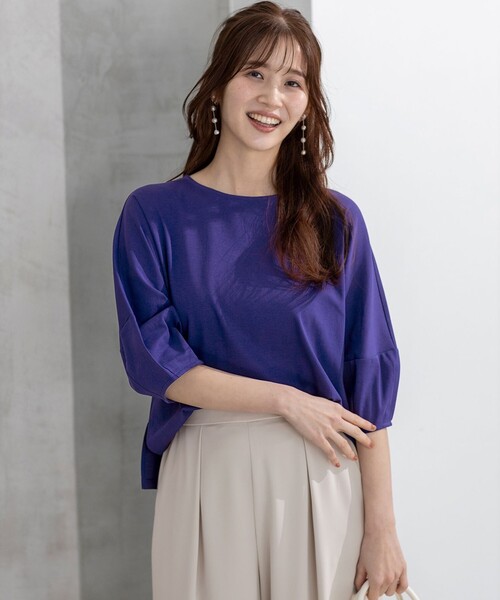 ANY SIS(エニィスィス)の「スーピマスムース クロップド Tシャツ(Tシャツ/カットソー・レディース・アイボリー系/レッド系/ホワイト系1/ライトイエロー系/グリーン系/ダルブルー系/グレー系1/ブラック系・2)」の6枚目の写真