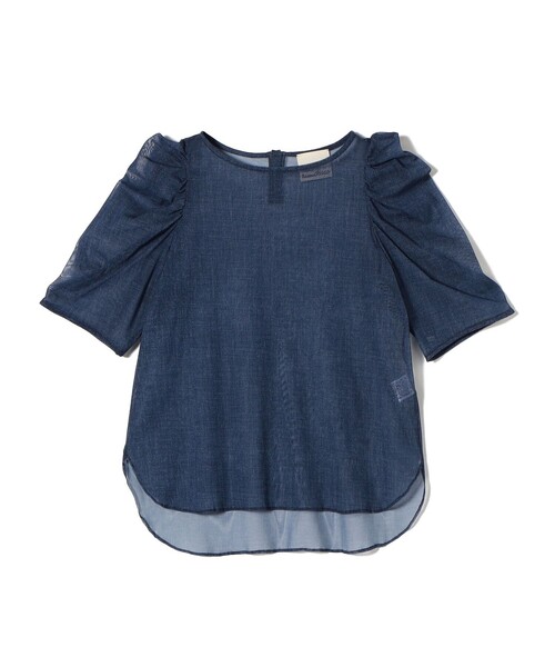 SHIPS for women / シップスウィメン troisiemeCHACO:〈手洗い可能〉デニム プリント チュール ブラウス SHIPS｜troisiemeCHACO:<手洗い可能>デニム プリント チュール