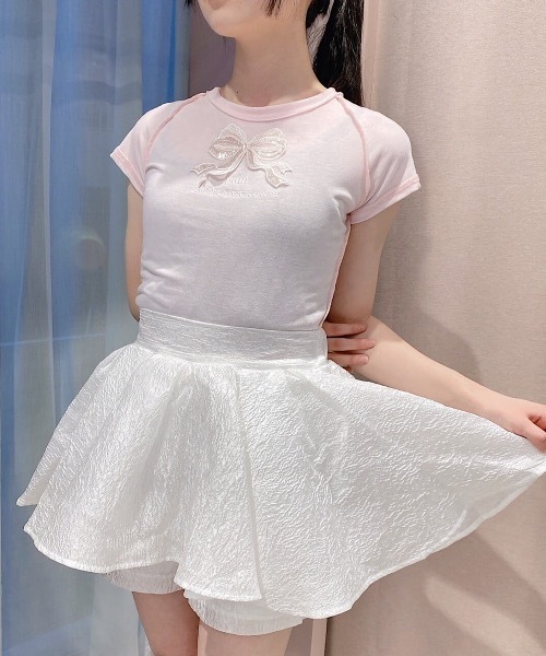 PAIN(ペイン)の「スパンコールリボンTシャツ(Tシャツ/カットソー・レディース・ホワイト/ブラック/ピンク・FREE)」の2枚目の写真