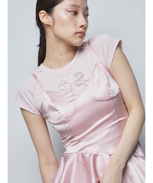 PAIN(ペイン)の「スパンコールリボンTシャツ(Tシャツ/カットソー・レディース・ホワイト/ブラック/ピンク・FREE)」の6枚目の写真