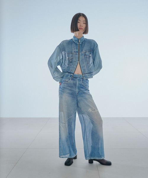 THINGS THAT MATTER（シングス ザット マター）の「DENIM PRINT SHEER BLOUSON / デニムプリントシアーブルゾン（ブルゾン・レディース・ブルー・FREE）」の13枚目の写真