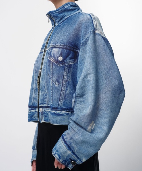 THINGS THAT MATTER（シングス ザット マター）の「DENIM PRINT SHEER BLOUSON / デニムプリントシアーブルゾン（ブルゾン・レディース・ブルー・FREE）」の6枚目の写真