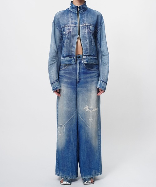 THINGS THAT MATTER（シングス ザット マター）の「DENIM PRINT SHEER BLOUSON / デニムプリントシアーブルゾン（ブルゾン・レディース・ブルー・FREE）」の4枚目の写真